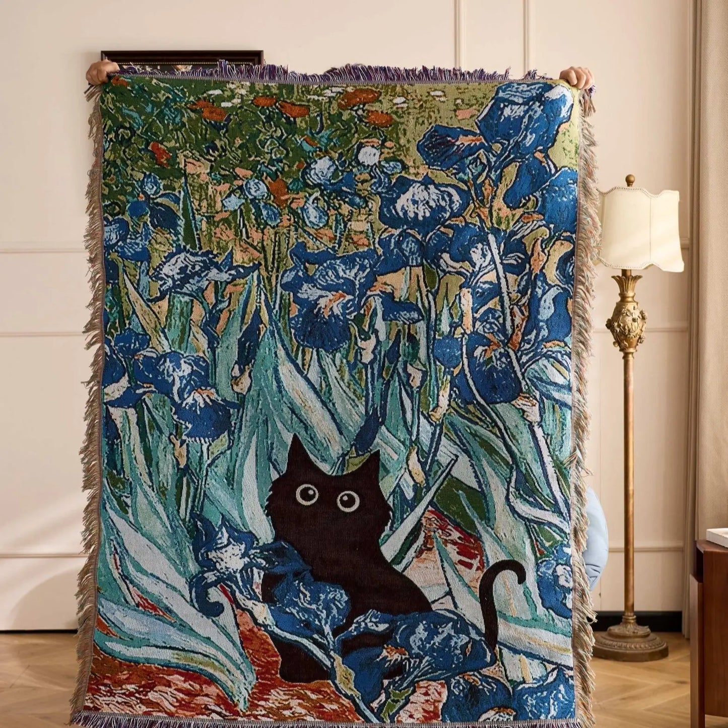 Cat Woven Throw Blanket – Jacquard Tapestry Sofa Cover for Cozy Home & Picnic Use