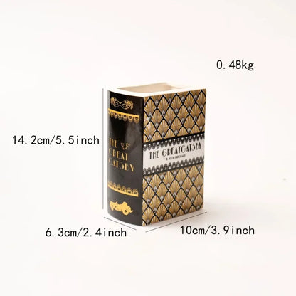 The Great Gatsby / Pride and Prejudice Square Painted Flowers Display Book Ceramic Vase Arrangement Art Decor Home Decoration Boho
