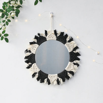 Wall Circle Mirror Macrame Boho Home Decor Mirrors for Bedroom Baby Room Decoration Nursery Sun Star Shaped