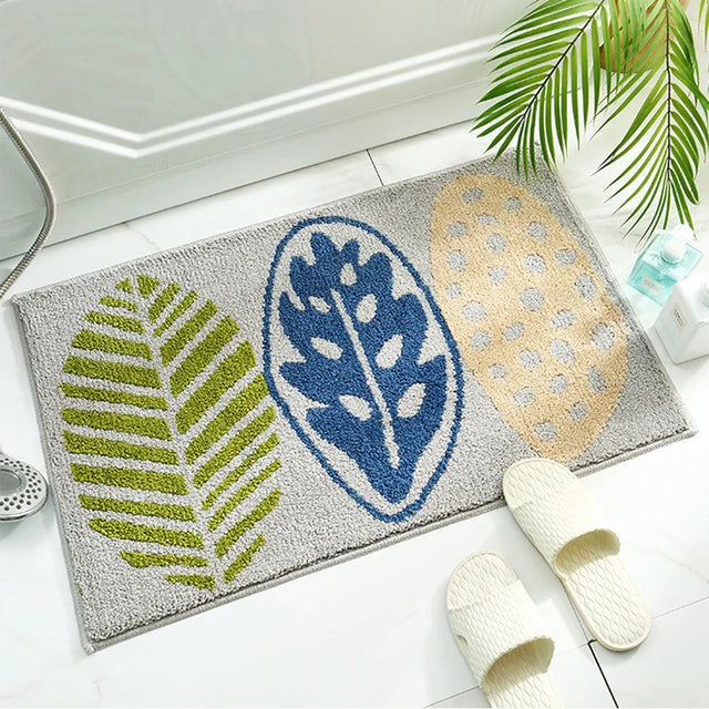 Soft Leaf Print Bath Mat – Non-Slip & Quick-Drying Absorbent Bathroom Rug