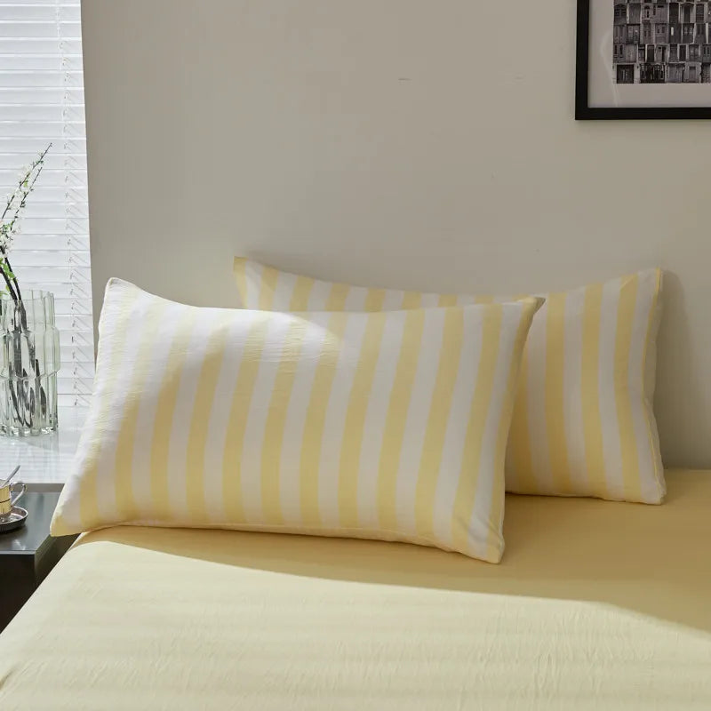 Yellow Boho Striped Microfiber Bedding Set – 4-Piece Soft & Cozy Duvet Cover Set with Pillowcases & Flat Sheet