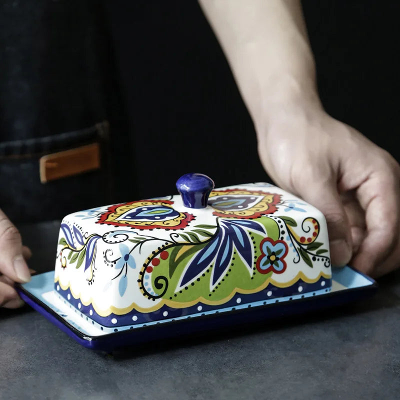 bohemian style floral butter dish