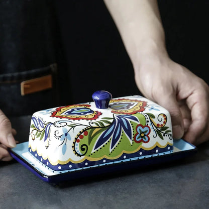 bohemian style floral butter dish