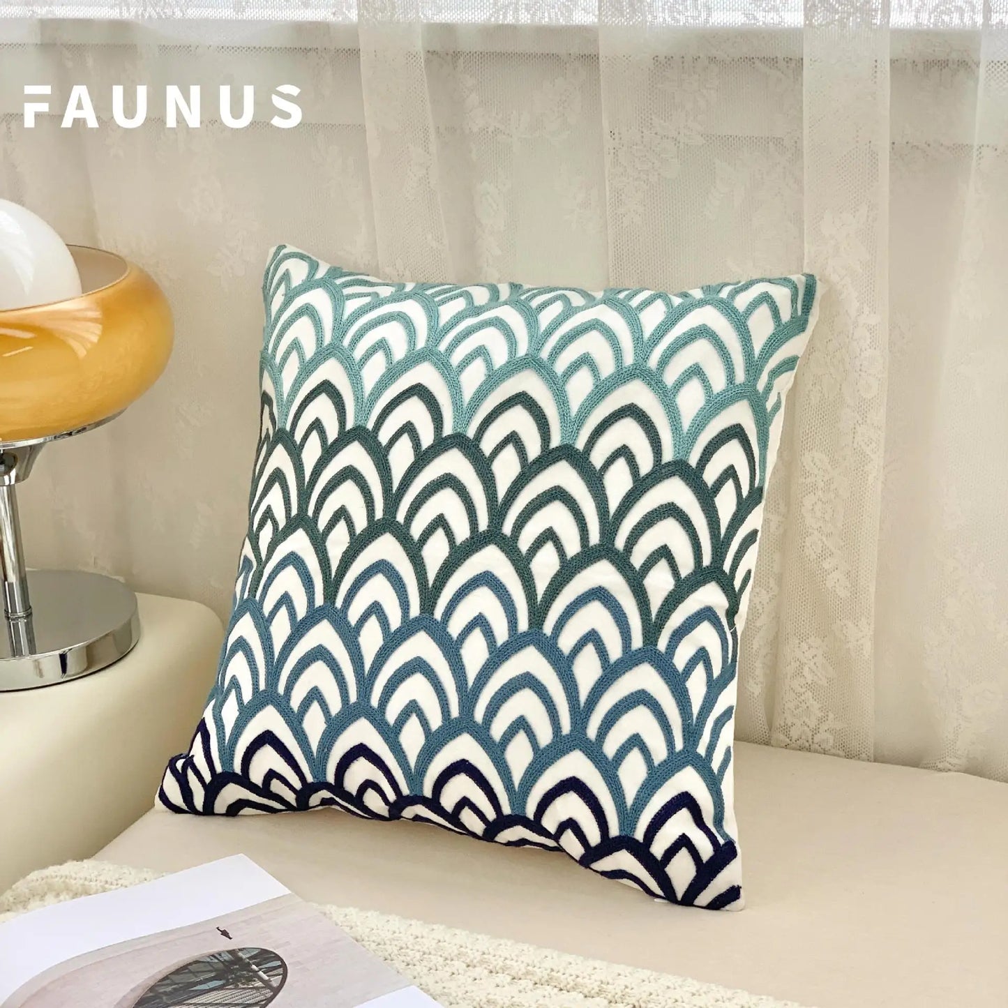 🌿 Green Leaf & Sunflower Embroidered Pillow Cover – 18 x 18 inches Boho Modern Cushion Cover for Sofa, Chair, or Car
