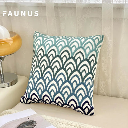 🌿 Green Leaf & Sunflower Embroidered Pillow Cover – 18 x 18 inches Boho Modern Cushion Cover for Sofa, Chair, or Car