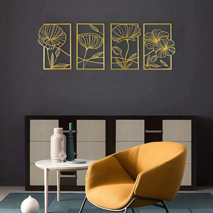 Metal Lotus Line Art Wall Decor – 4-Piece Set