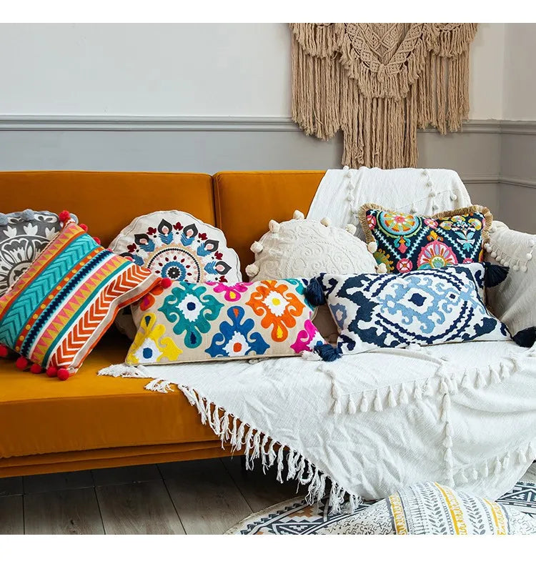 Boho Home Decor Cotton Pillowcase – Decorative Bohemian Sofa Cushion Cover for Living Room