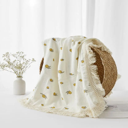 🌿 Cotton Muslin Swaddle Blanket – Soft, Breathable & Boho-Inspired for Newborns