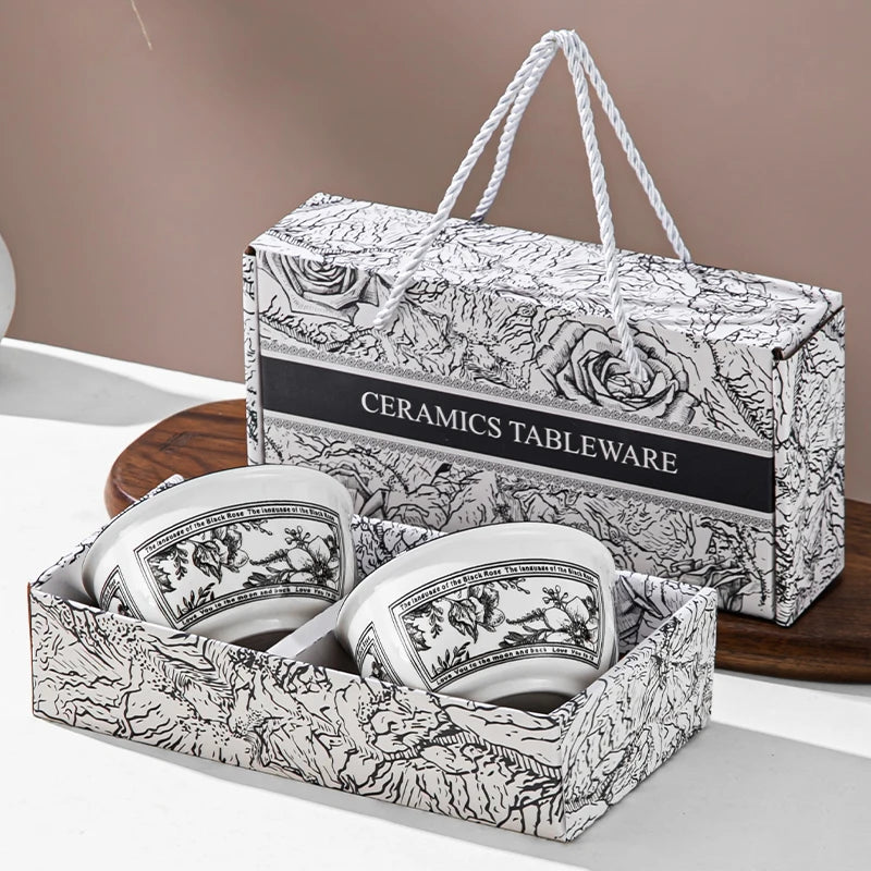 Bohemian Ceramic Tableware Household Gift Blue and White Porcelain Chopsticks Bowl Set Gift Box Boho Mandala Bowls