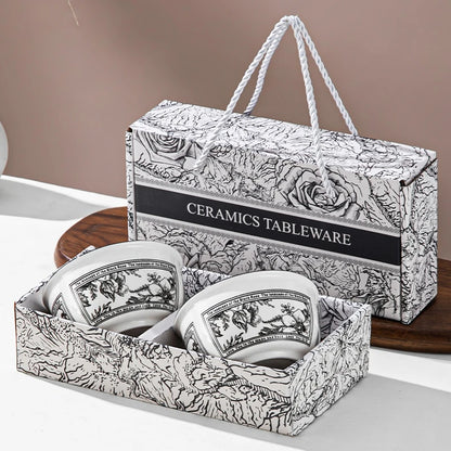 Bohemian Ceramic Tableware Household Gift Blue and White Porcelain Chopsticks Bowl Set Gift Box Boho Mandala Bowls
