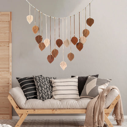 Boho Home Decoration Macrame Tapestry Leaf Feather Wall Hanging Decor for Living Room Bedroom Wall Art