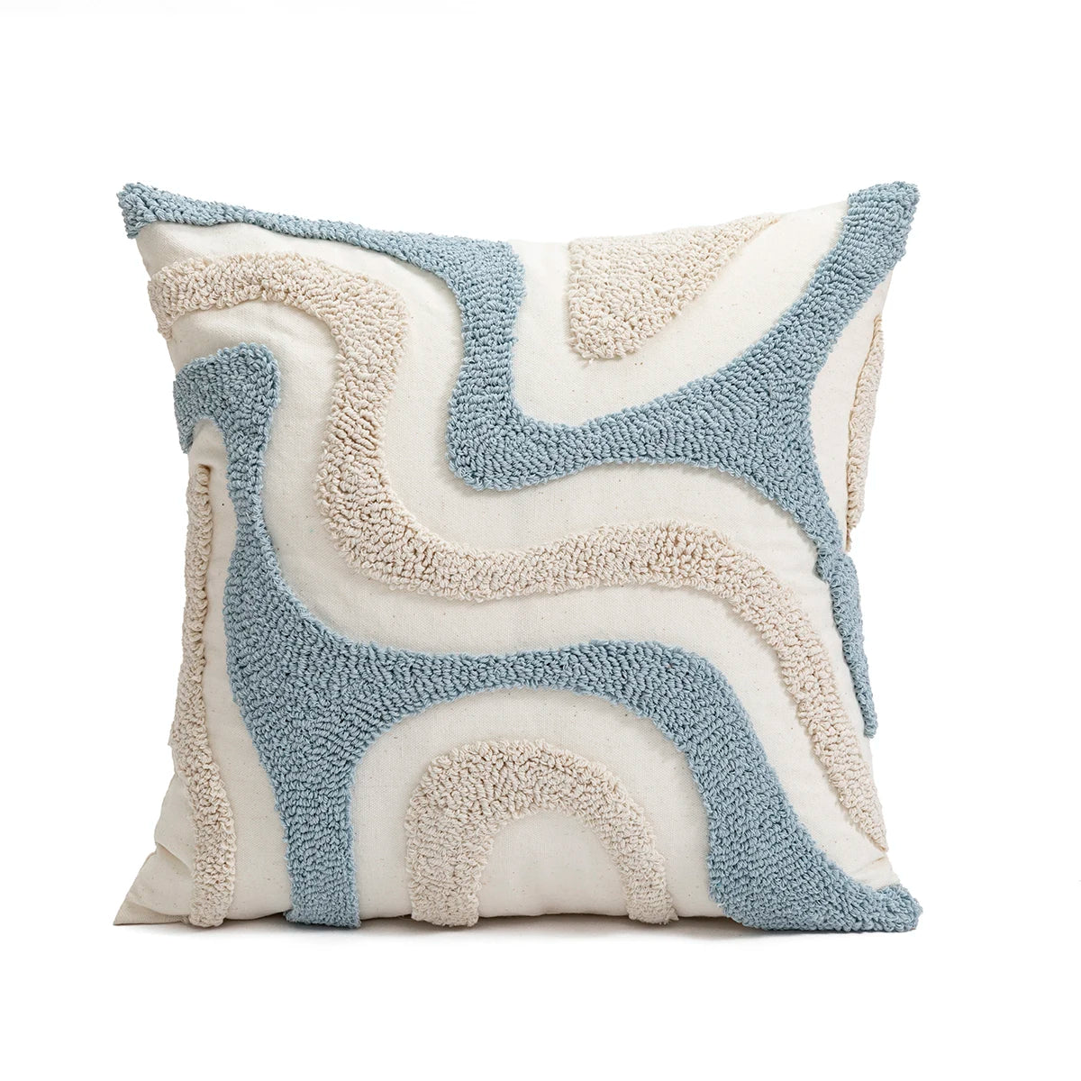 Blue & White Abstract Geometric Embroidery Pillow Cover – Boho Home Decor Accent