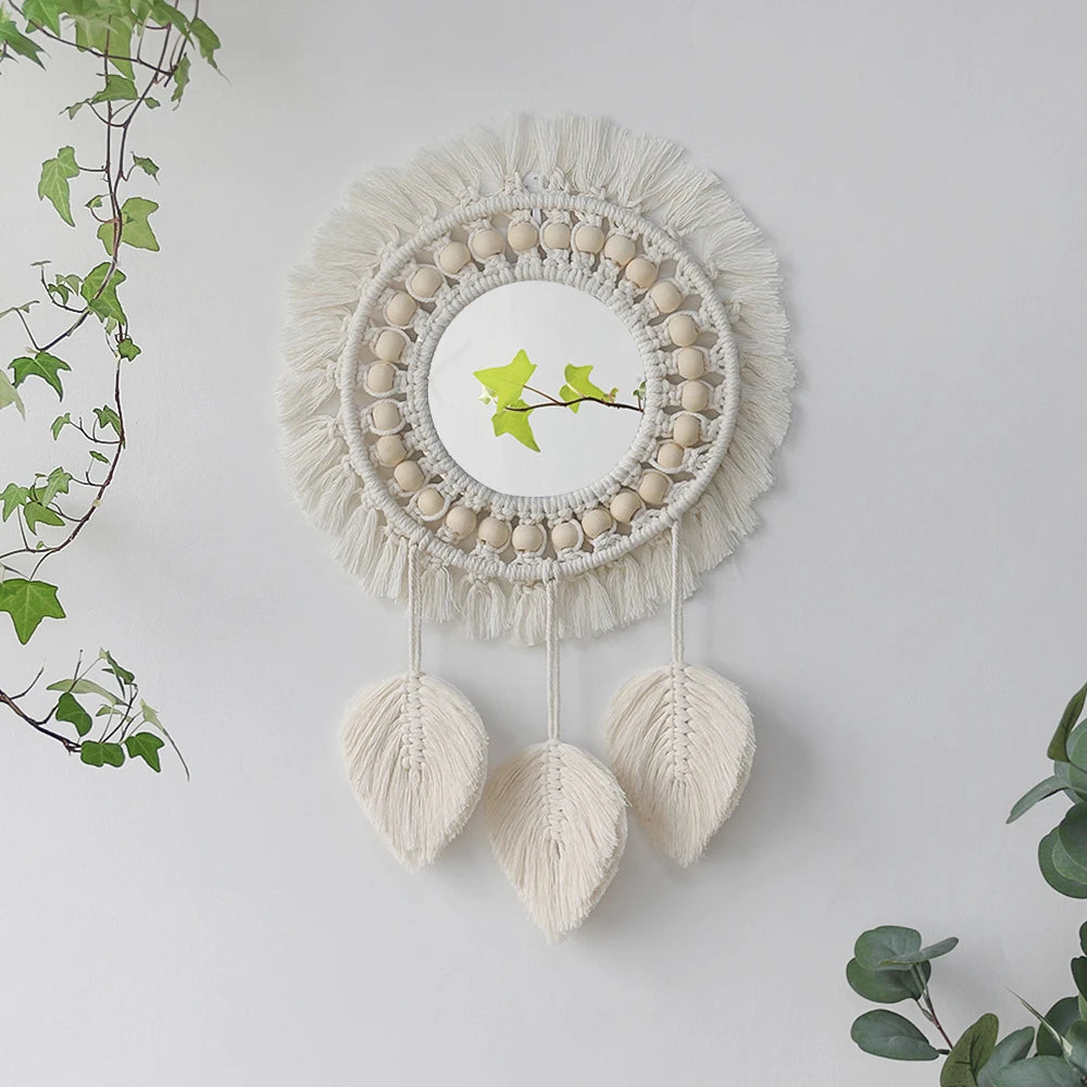 Wall Circle Mirror Macrame Boho Home Decor Mirrors for Bedroom Baby Room Decoration Nursery Sun Star Shaped