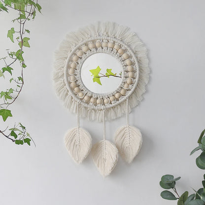 Wall Circle Mirror Macrame Boho Home Decor Mirrors for Bedroom Baby Room Decoration Nursery Sun Star Shaped
