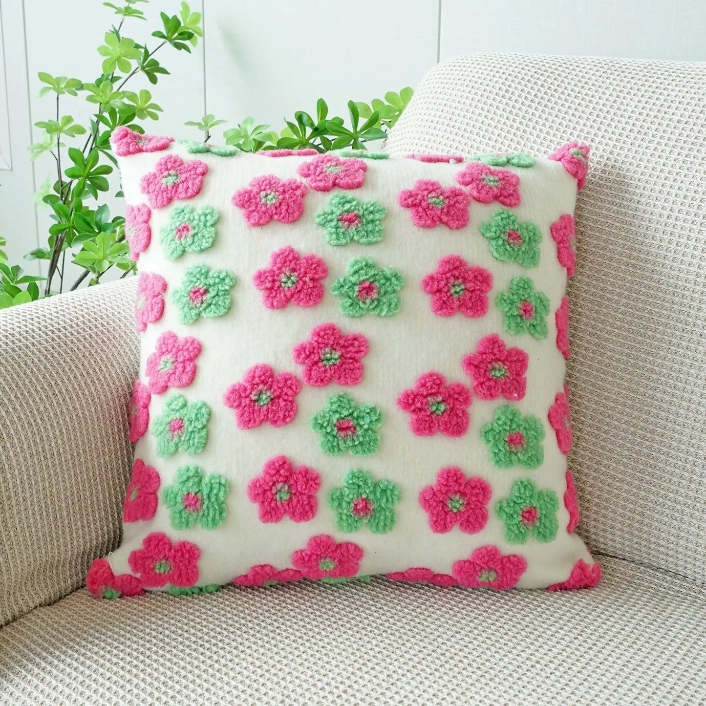 Embroidered Floral Throw Pillow Cover – Boho Decorative Cushion Cover for Sofa, Bed, or Chair | Housewarming Gift