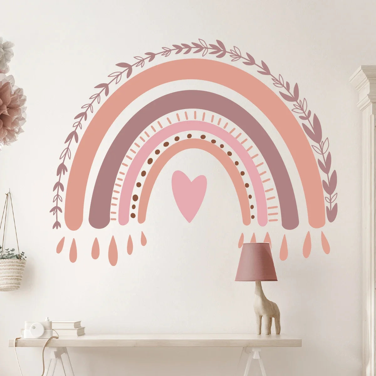 Cartoon Boho Rainbow Heart Wall Sticker Children Room Decor for Kids Room Bedroom Girls Gift Home Decoration Wall Decal