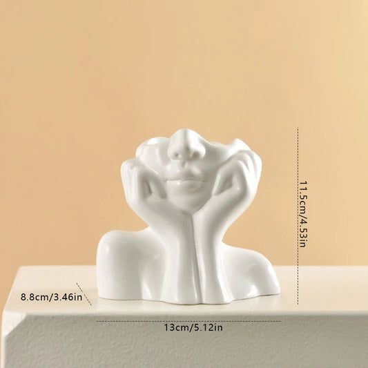 Thinking Girl Vinyl Art Vase – Nordic Style Decorative Face Planter for Flowers or Storage (4.5” Tall)