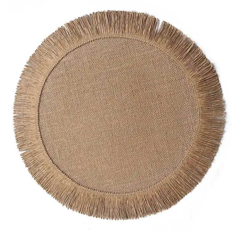 Boho Home Decor Hand-Woven Round Braided Placemats – Eco-Friendly Fringe Table Mats for Dining & Kitchen