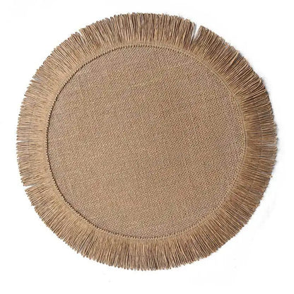 Boho Home Decor Hand-Woven Round Braided Placemats – Eco-Friendly Fringe Table Mats for Dining & Kitchen
