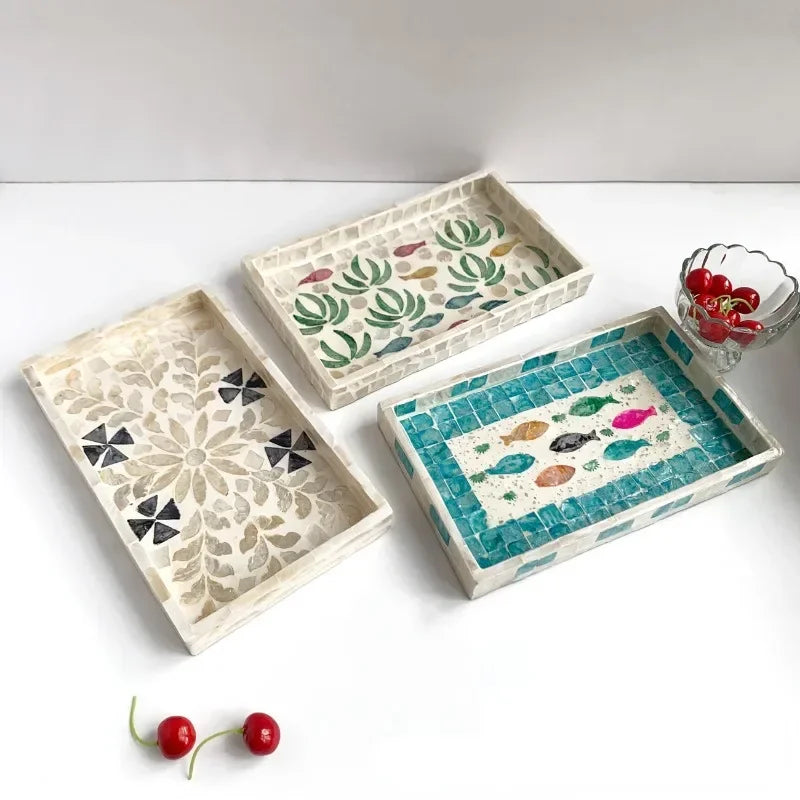 Handmade Shell Tray – Oval & Rectangular Decorative Jewelry Organizer for Boho Home Decor Bathroom or Bedroom - Housewarming Gift