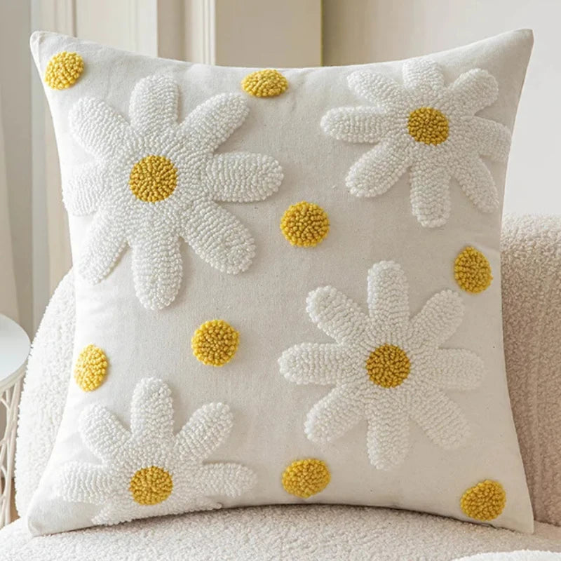 Embroidered Flower Throw Pillow Covers – Boho Cotton Cushion Covers for Bed, Sofa & Home Decor Housewarming Gift for Boho Lover 
