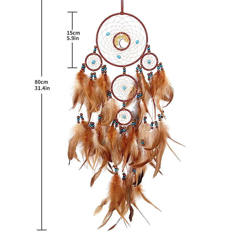 Dreamcatcher Hanging Ornament Home Decor Natural Stones Tree of Life Dream Feather Dream Catcher Wall Decor Bedroom Feathers