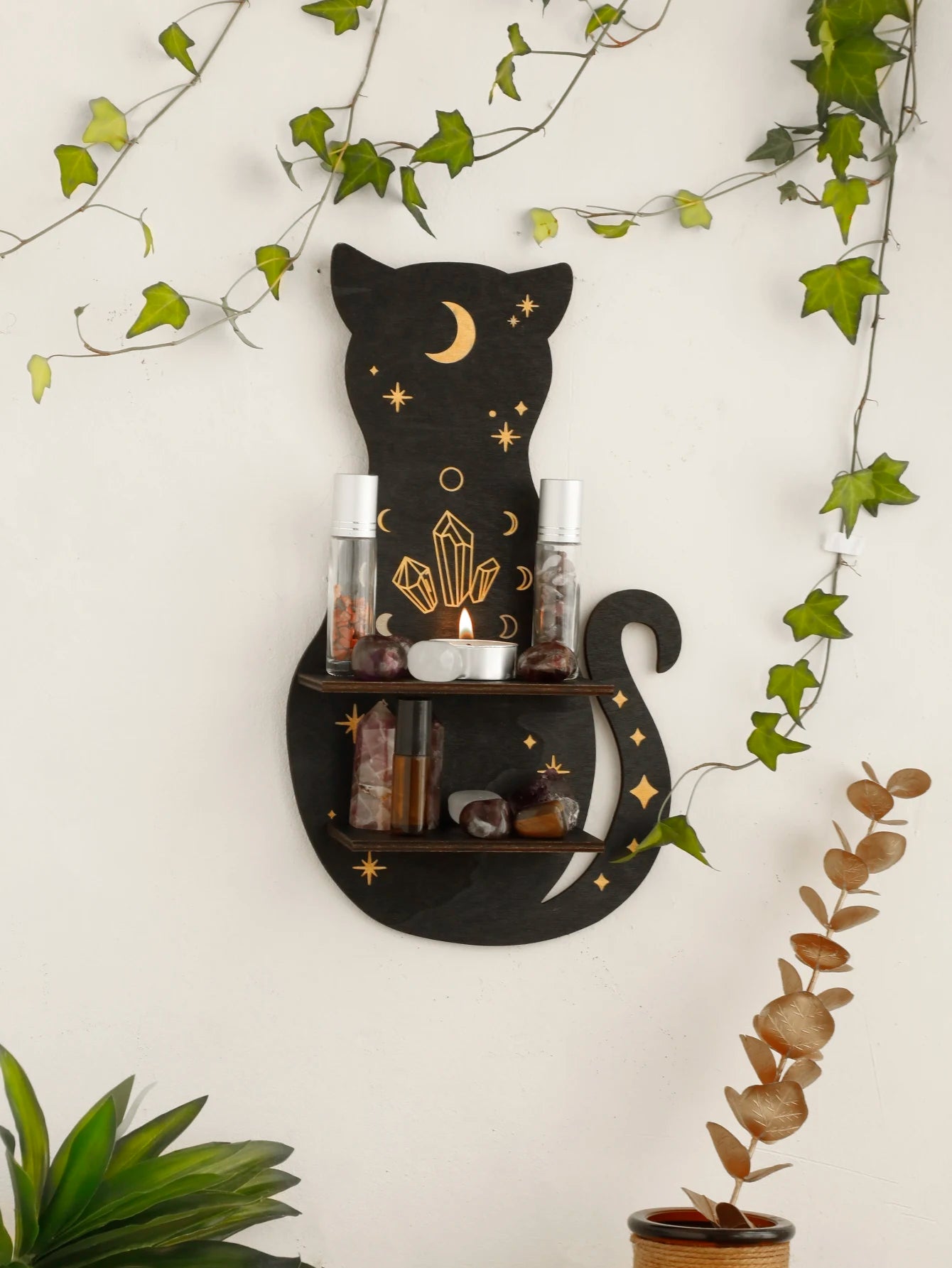Animal Shaped Moon Phase Crystal Wall Shelf