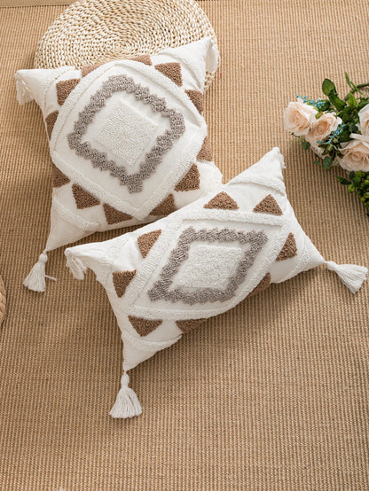 Geometric Tufted Pillow Cover With Tassels – Boho Home Decor Accent for Couch, Bed & Living Room