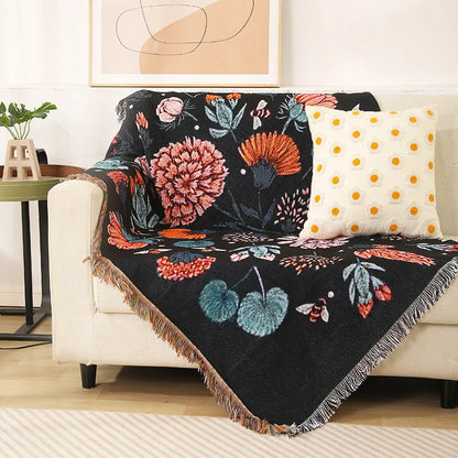 Boho Tassel Throw Blanket Flowers and Bees
