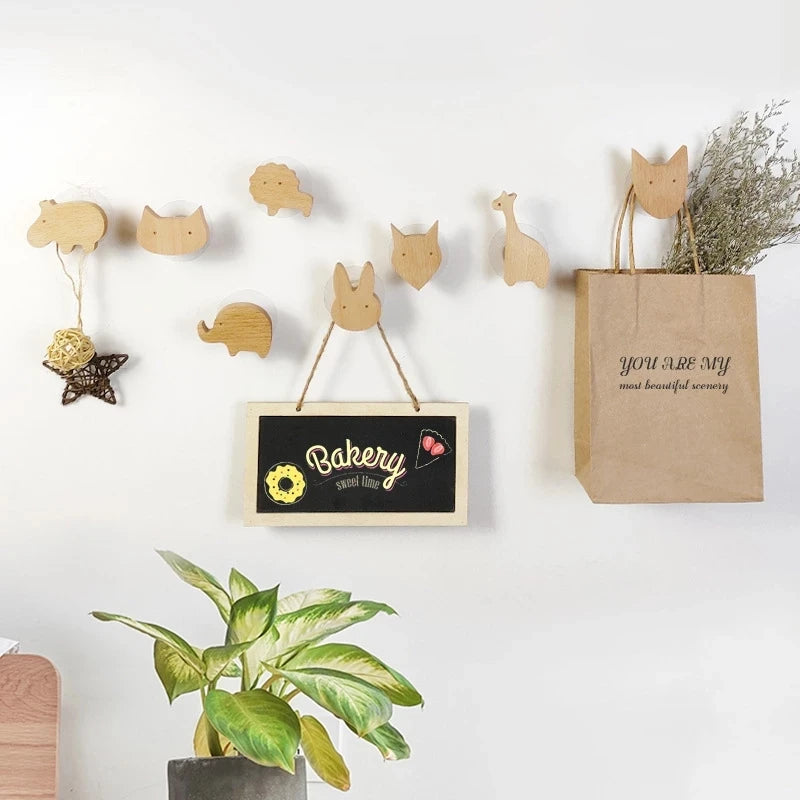 Cute Wooden Animal Wood Wall Hook – Beech Wood Decorative Hanger for Kids Rooms, Entryways, Kitchens & More (1pc)  Giraffee Rabbit Hippo Cat Octopus Lion Cat Dog Elephant Dog