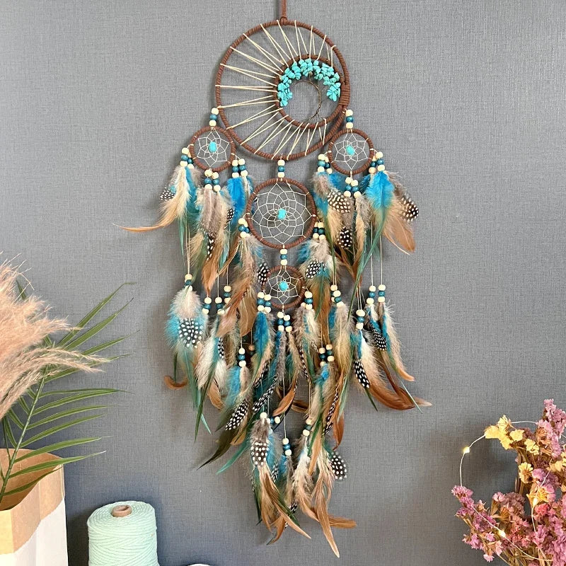 Dreamcatcher Hanging Ornament Home Decor Natural Stones Tree of Life Dream Feather Dream Catcher Wall Decor Bedroom Feathers