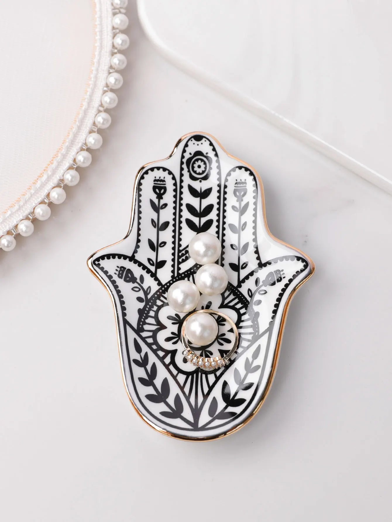 Ceramic Hand Trinket Dish Small Jewelry Tray Decorative Plate Hamsa Hand Crafts Decoration Europe Boho Home Decor