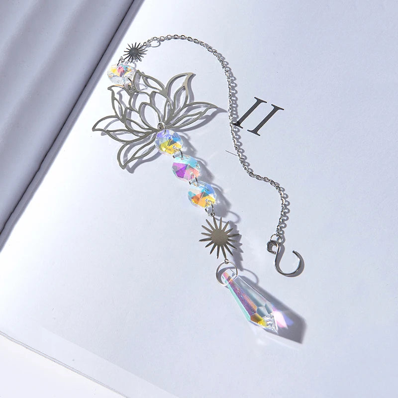 Metal Lotus & Crystal Boho Suncatcher – Handmade Sunlight Charm for Home & Garden.- My Boho Home