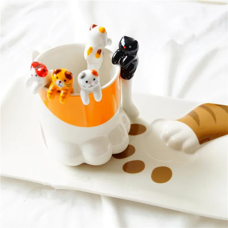 Ceramic Cat Hanging Spoon – Cute Animal Coffee & Dessert Spoon for Cat Lovers