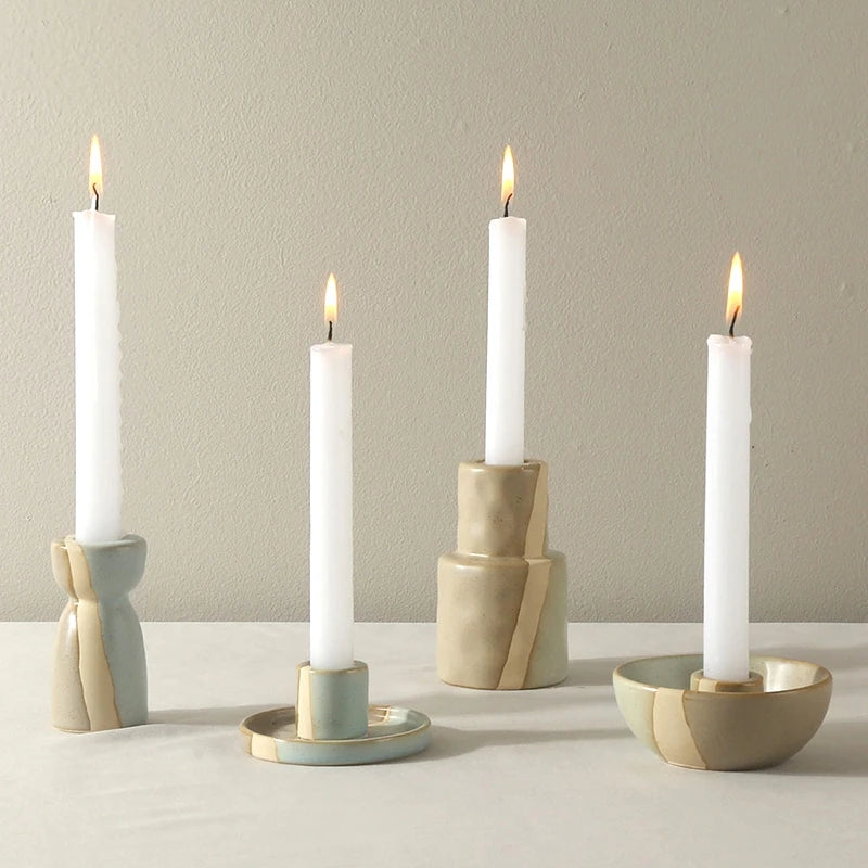 Ceramic Candlestick Nordic Candle Holder Home Decoration Boho Decor Clay Pottery