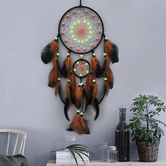 Luminous Beaded Dreamcatcher with Colorful Feathers – Handwoven Wall Hanging for Bedroom or Living Room | Boho Home Decor & Housewarming Gift
