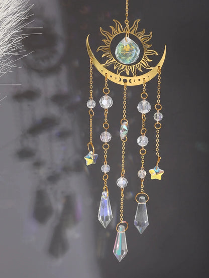 ✨ Gold Flame Moon Crystal Suncatcher – Outdoor Hanging Ornament for Garden & Window Decor