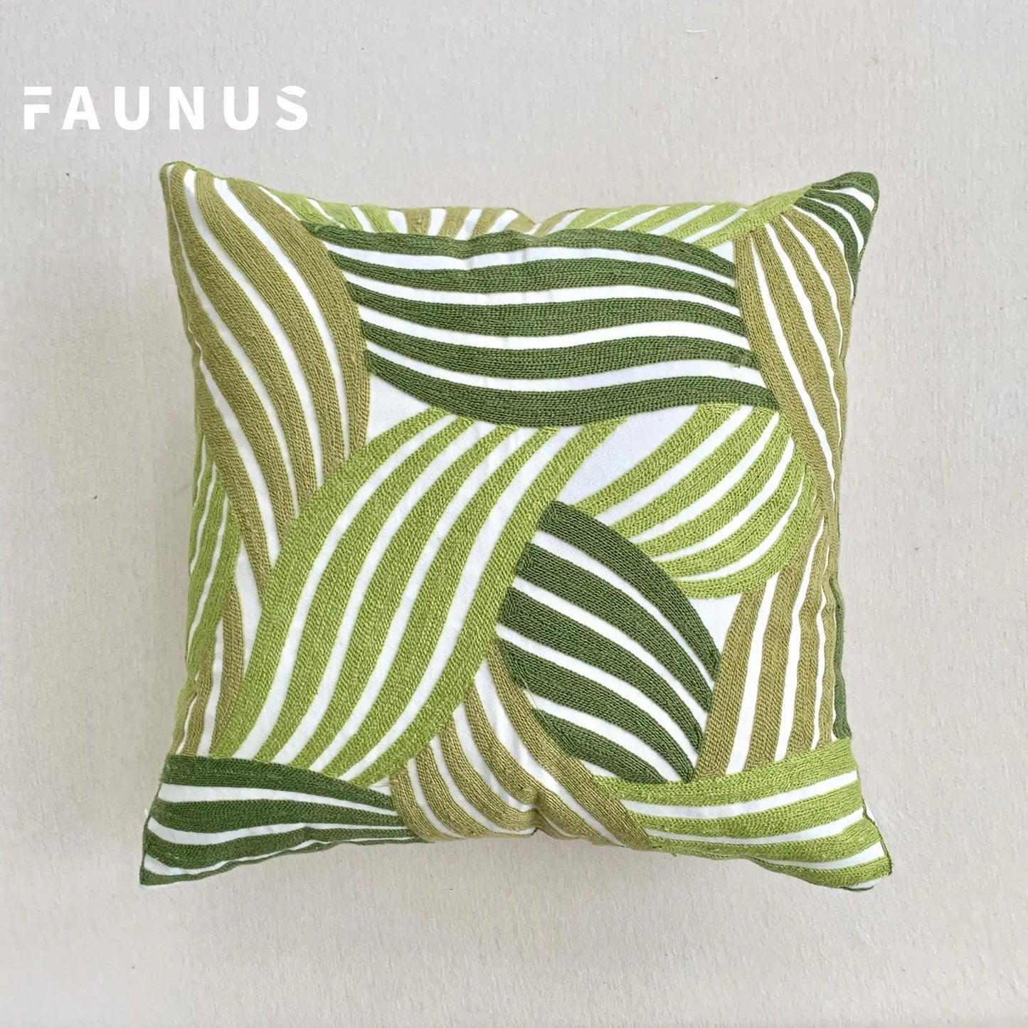 🌿 Green Leaf & Sunflower Embroidered Pillow Cover – 18 x 18 inches Boho Modern Cushion Cover for Sofa, Chair, or Car