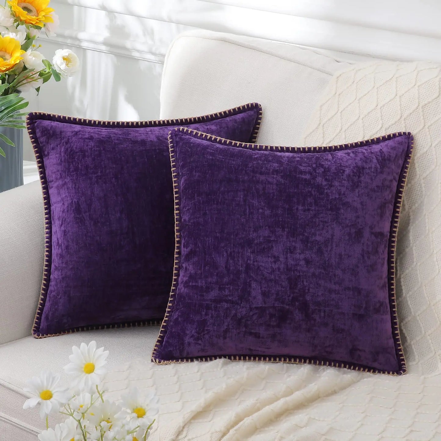 Luxury Chenille Throw Pillow Cover - Velvet Maroon