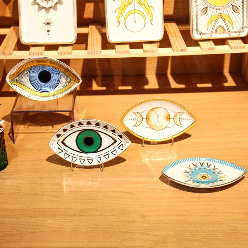 Ceramic Jewelry Tray Trinket Dish Rings Earrings Necklaces Dish Evil Eye Moon Phases Decorative Plate Bowl Home Decor Boho 1Pc