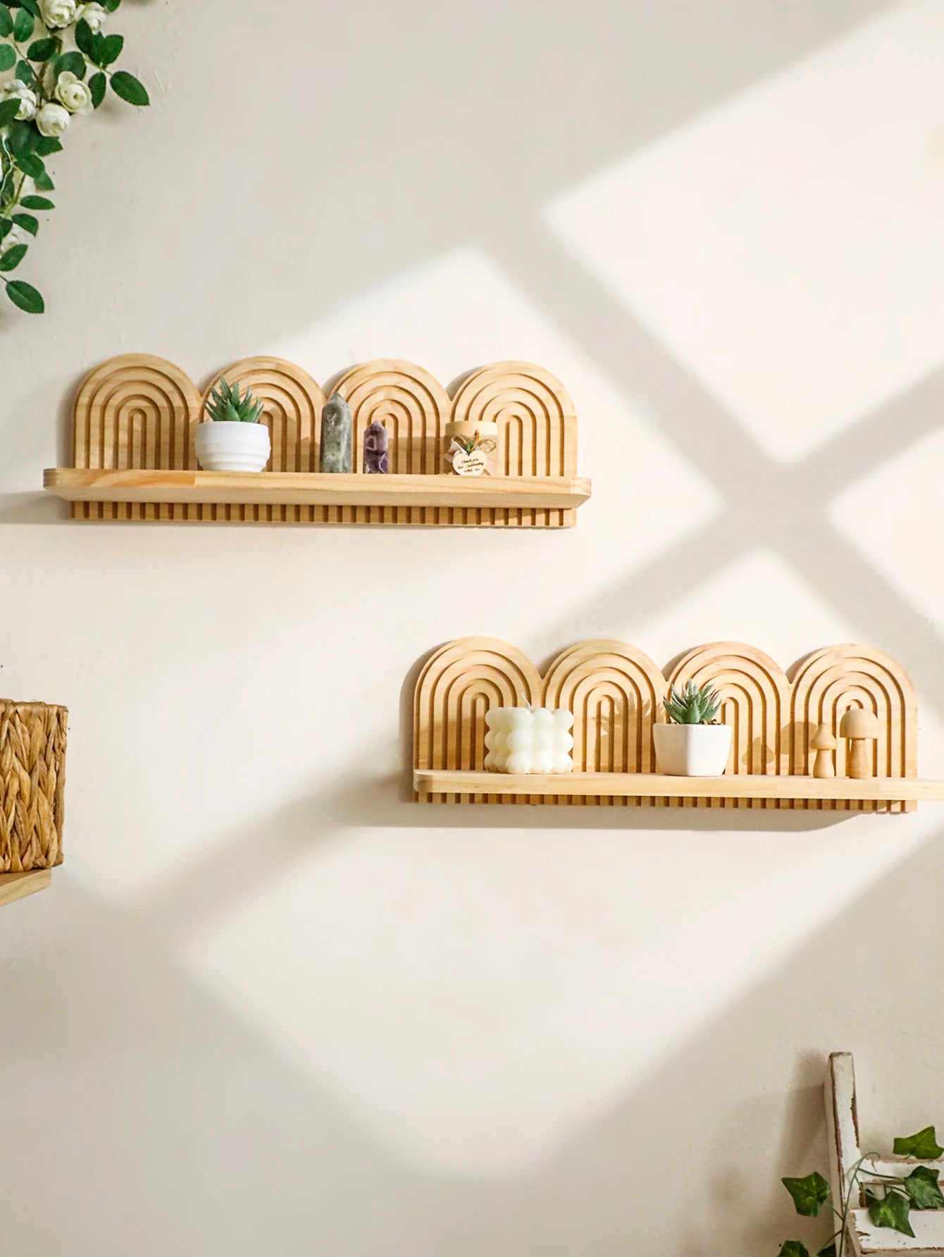 Boho Wooden Arched Wall Shelves