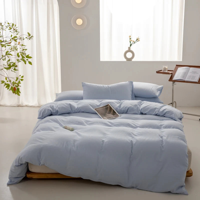 Baby Blue Boho Minimalist Washed Cotton Duvet Cover – Soft, Breathable & Cozy Quilt Cover for Home 