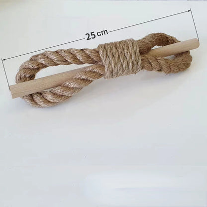 Nautical rope with a wooden handle on a white background, showing a measurement of 25 cm. boho home decor, curtain tie back, wooden curtain buckle, nordic home accessory, hemp rope curtain tie, rustic window decor, boho curtain accessory, modern farmhouse, minimalist curtain hold, housewarming gift idea