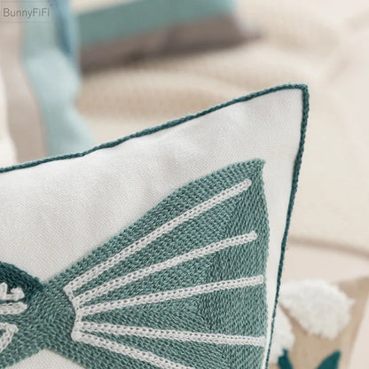 Cozy Embroidered Throw Pillow Cover – Nordic-Inspired Boho Home Decor Accent