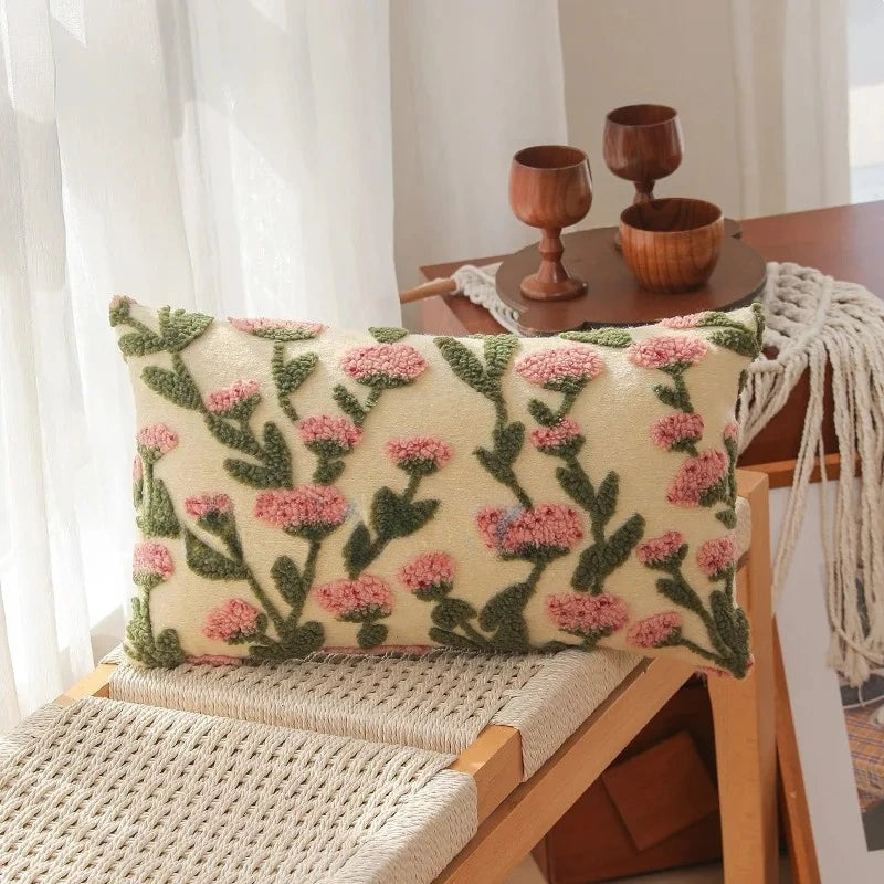 Embroidered Floral Throw Pillow Cover – Boho Decorative Cushion Cover for Sofa, Bed, or Chair | Housewarming Gift