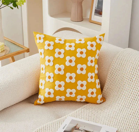 Canvas Floral Embroidered Cushion Cover Cotton Countryside Pillow Case for Living Room Luxury Home Decor Boho Flowers