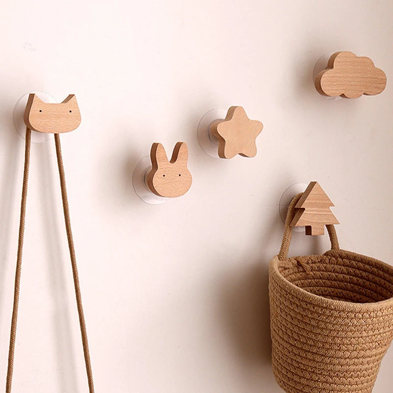 Cute Wooden Animal Wood Wall Hook – Beech Wood Decorative Hanger for Kids Rooms, Entryways, Kitchens & More (1pc)  Giraffee Rabbit Hippo Cat Octopus Lion Cat Dog Elephant Dog Nursery