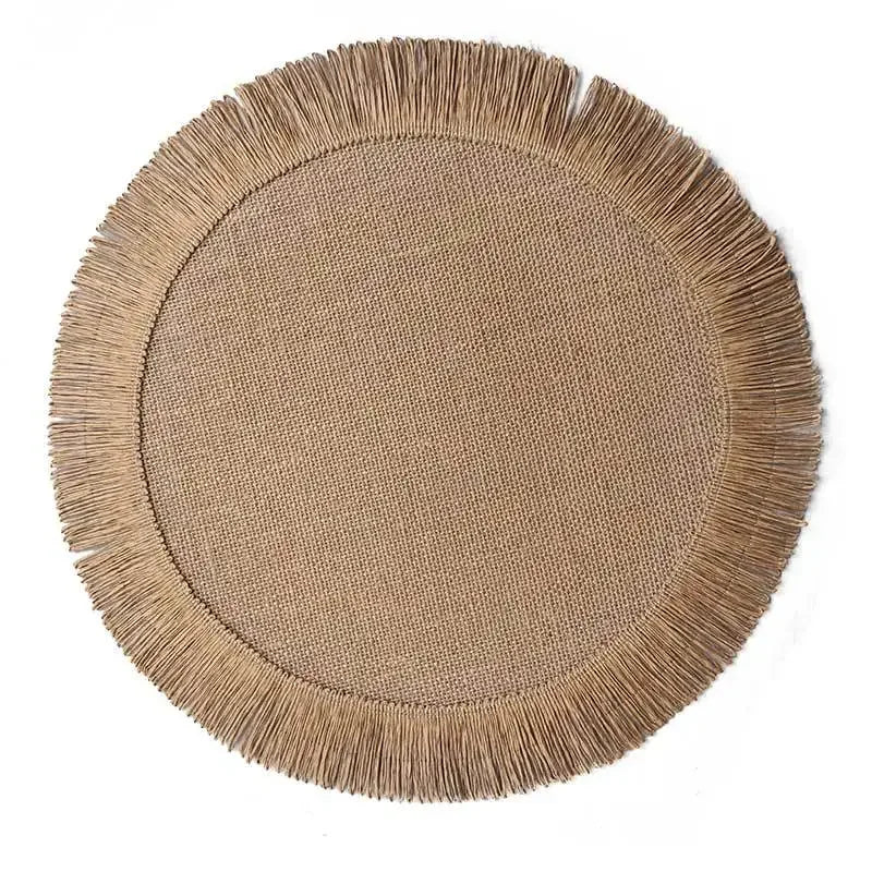Boho Home Decor Hand-Woven Round Braided Placemats – Eco-Friendly Fringe Table Mats for Dining & Kitchen