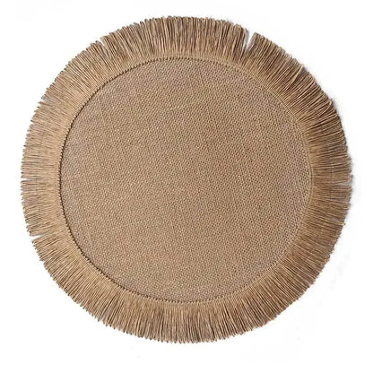 Boho Home Decor Hand-Woven Round Braided Placemats – Eco-Friendly Fringe Table Mats for Dining & Kitchen