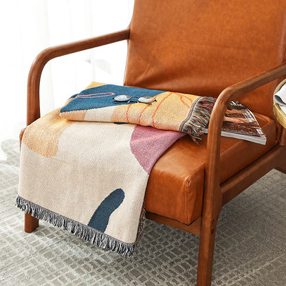 Boho Tassel Throw Blanket Abstract Leaves